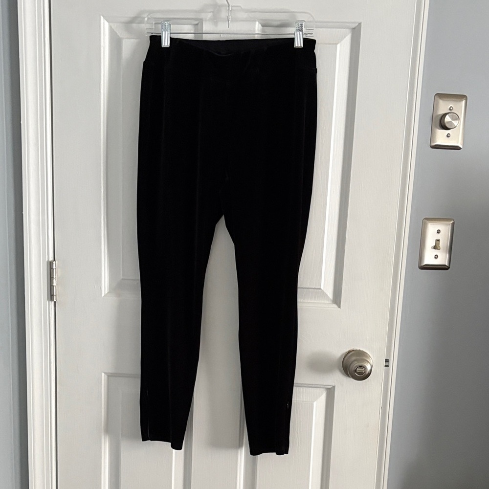 Talbots Black Velvet Skinny Pants with ankle zipper details.